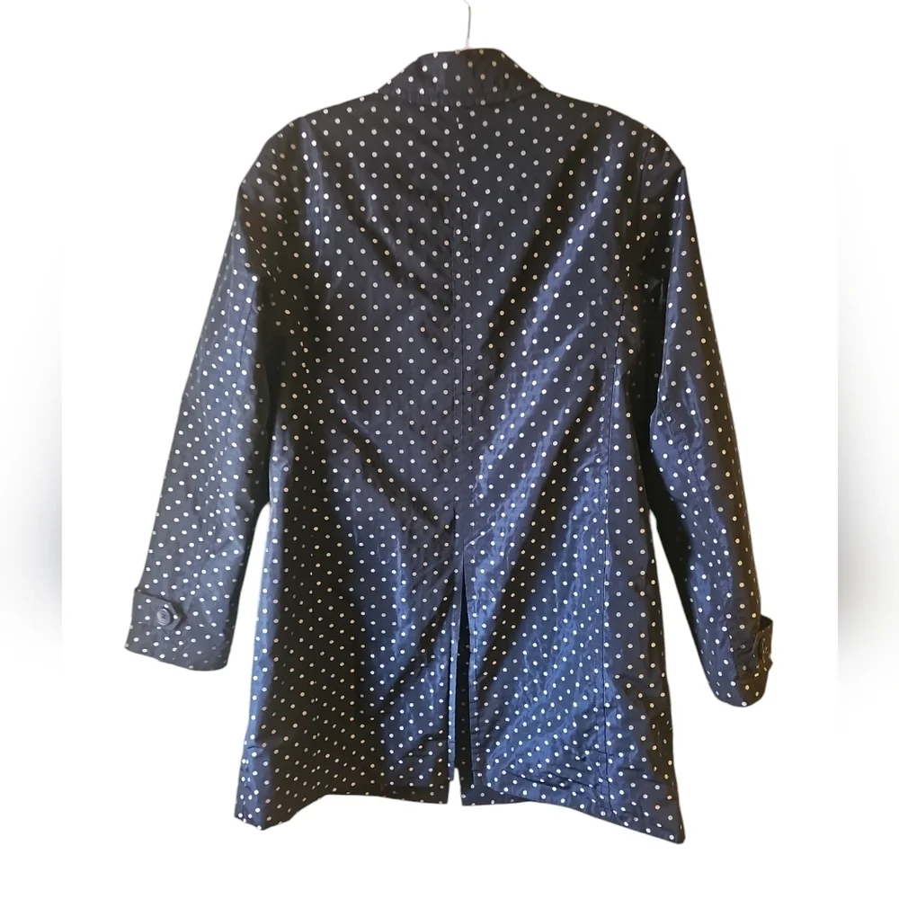 Talbots sz 12 trench jacket navy with silver polka dots - Picture 3 of 6